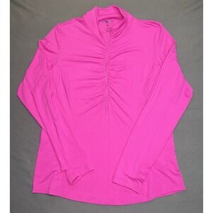 IBKUL Women's Long Sleeve Pullover 1/2 Zip Thumbholes Performance Top Pink Med